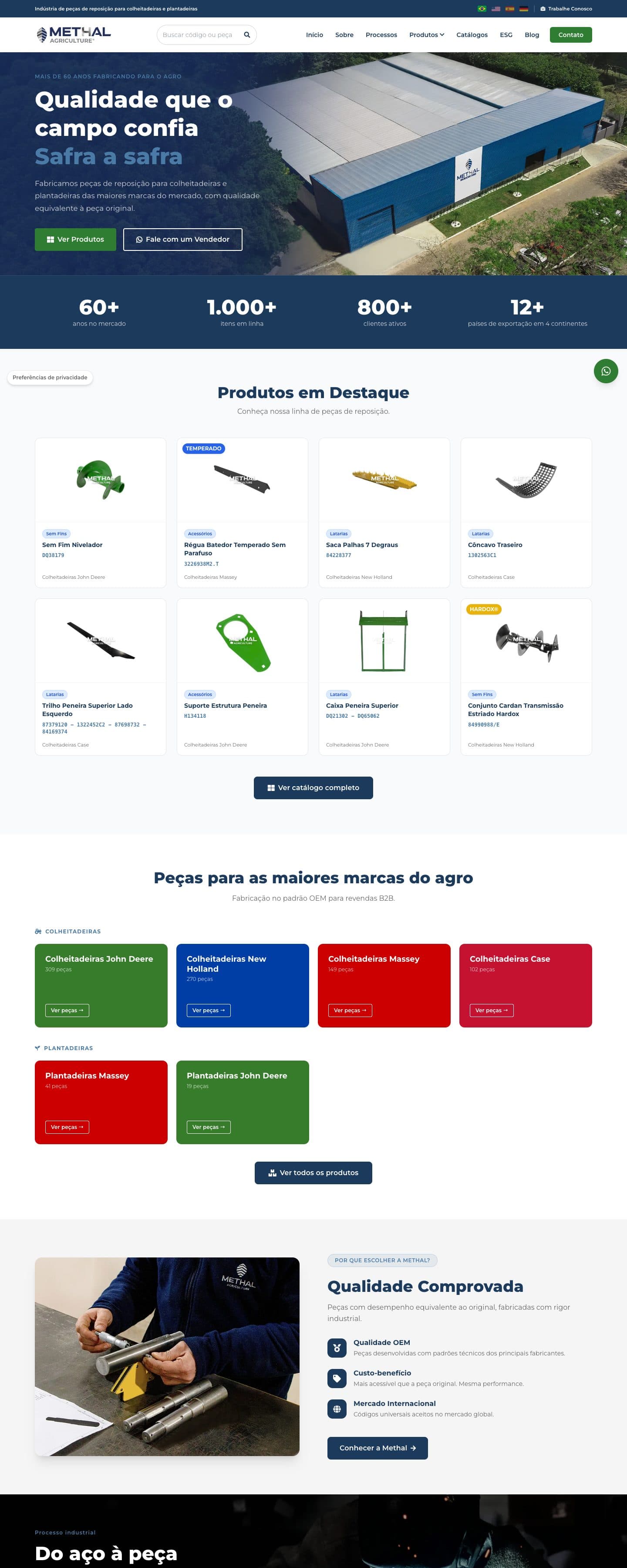 Página inicial da Methal Agriculture com busca de peças e catálogo