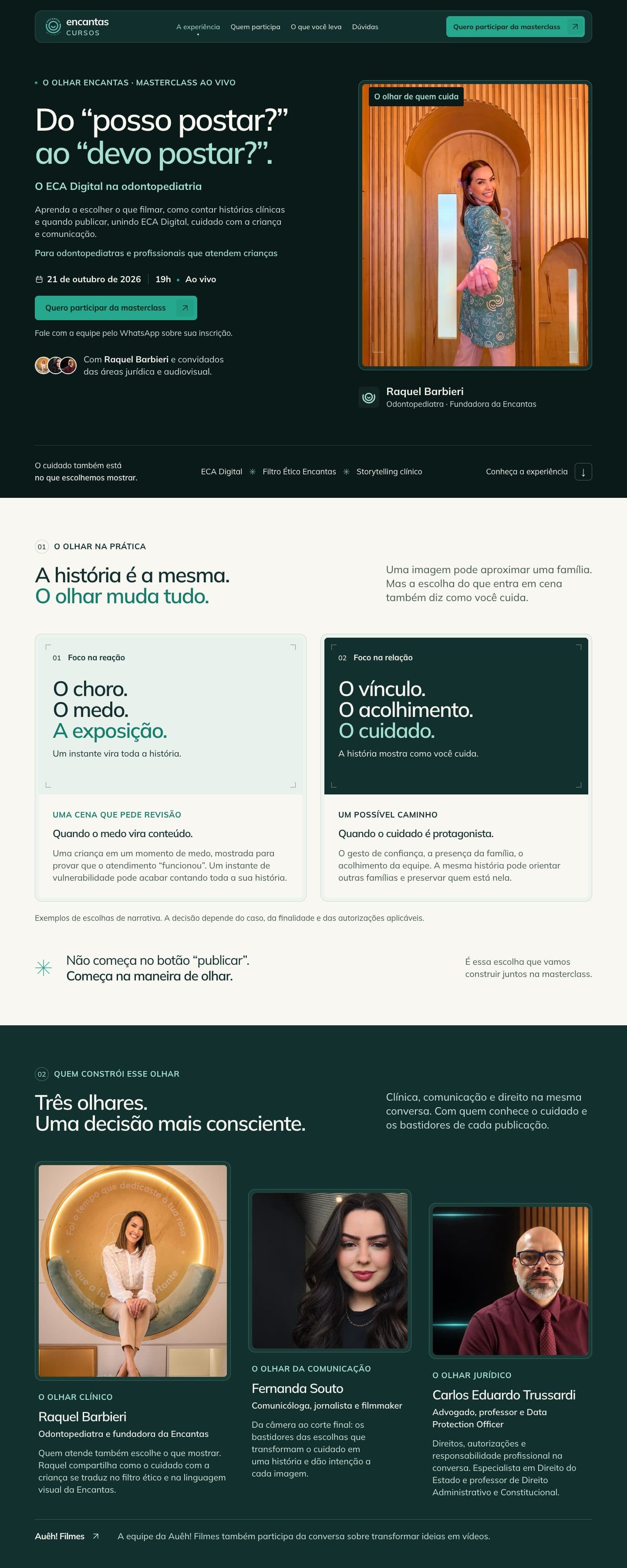 Página de inscrição da masterclass O Olhar Encantas